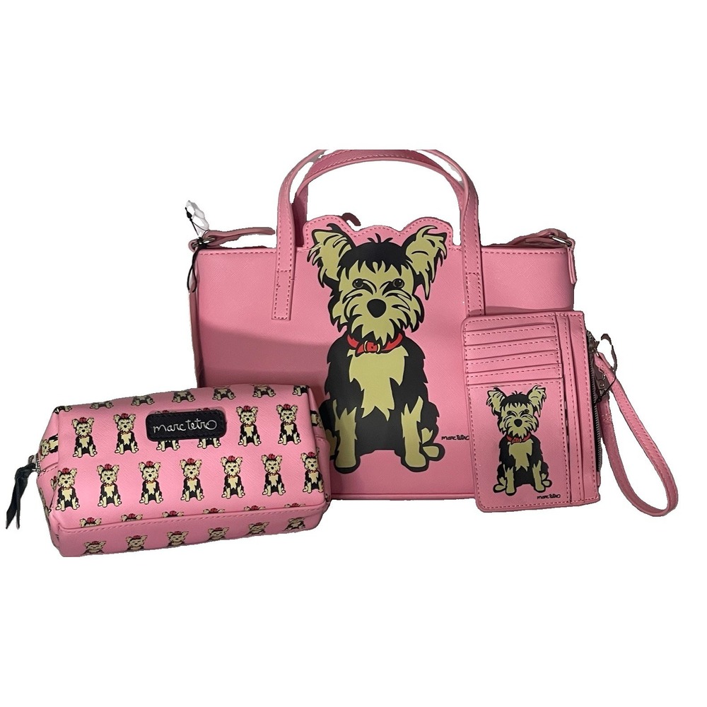 MARC Tetro Yorkie 3Pc Set NWT Pink Tote Crossbody Card Holder Cosmetic Bag